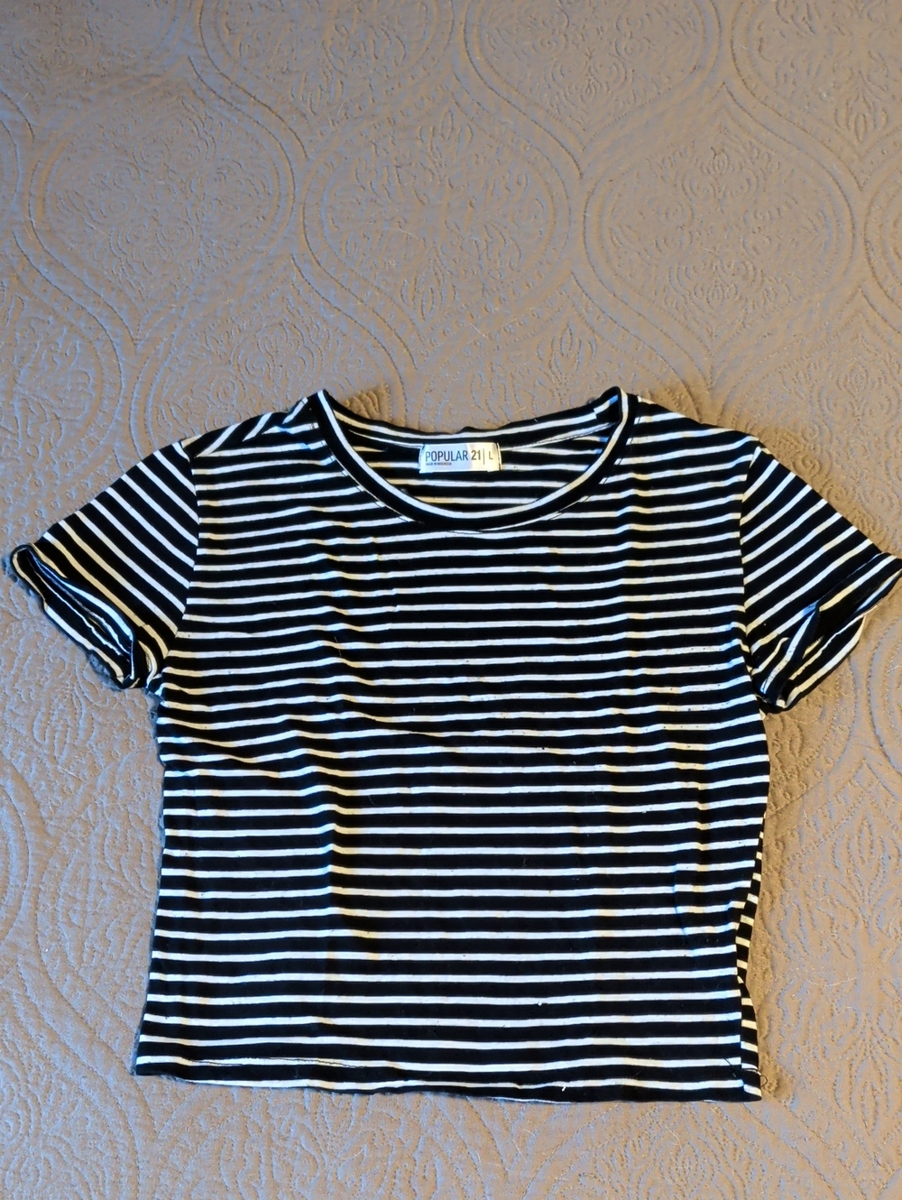 Black and white striped crop t
